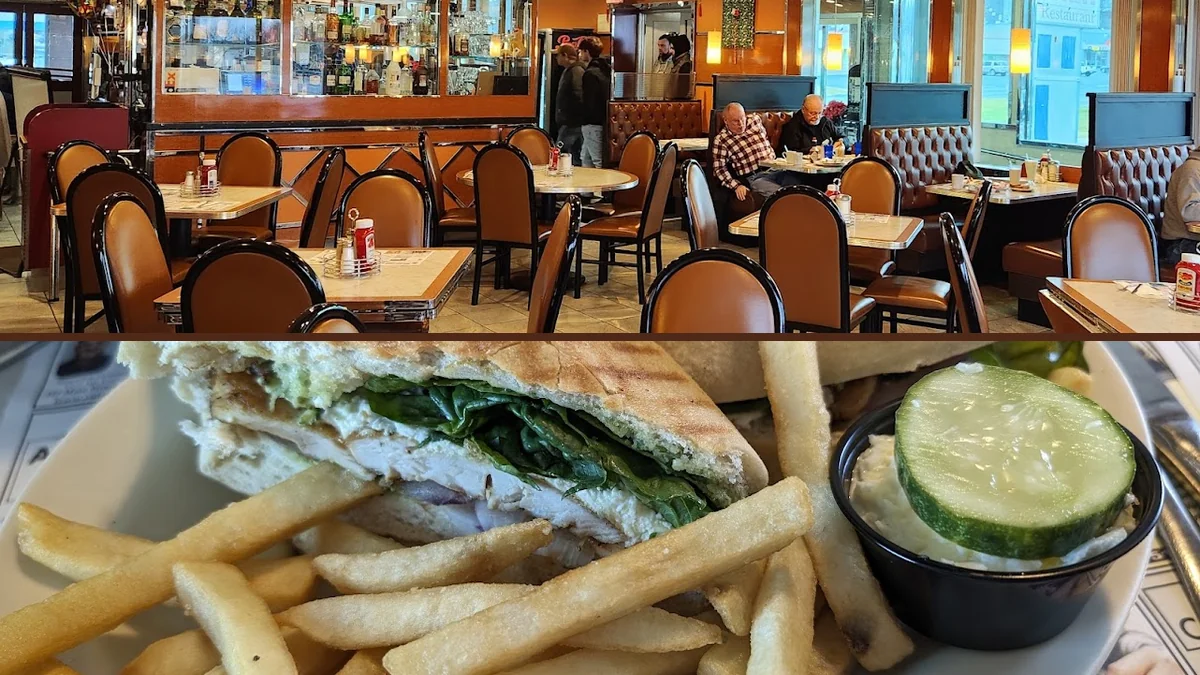 American diner interior with warm, old-school details.